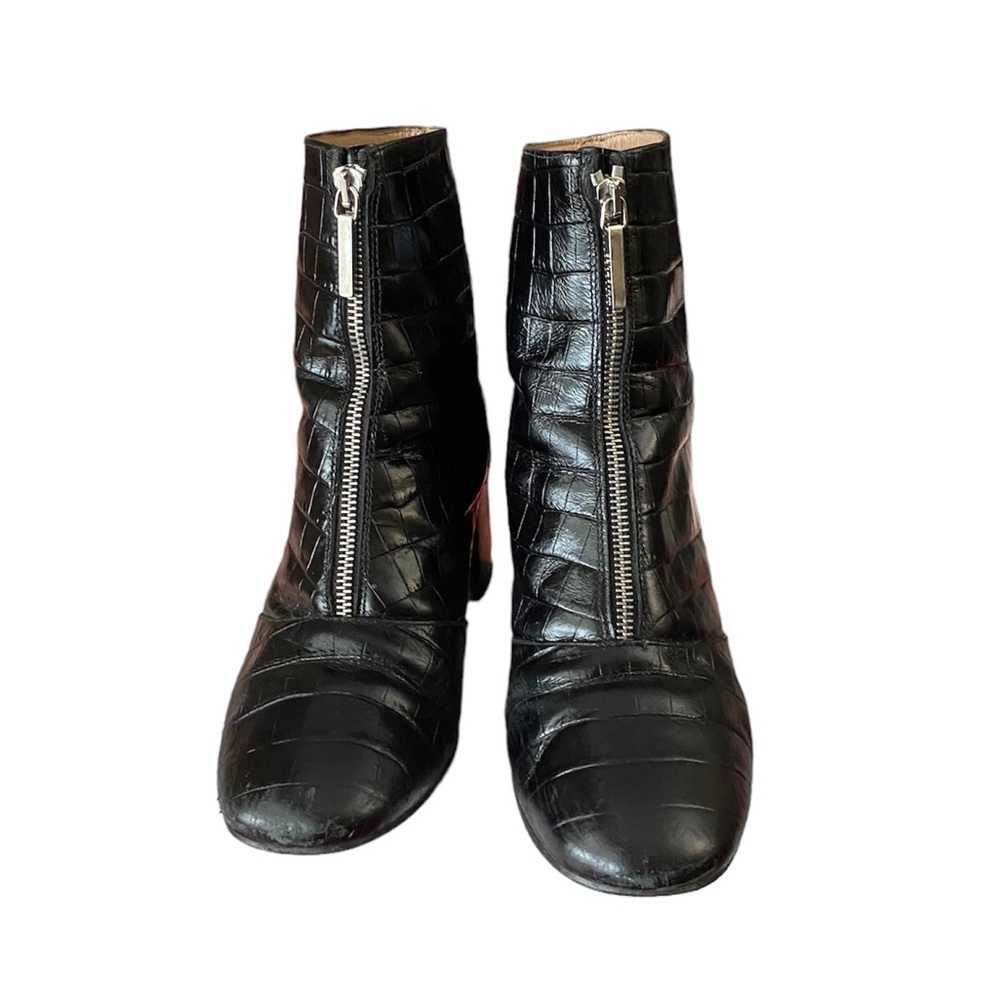 WHISTLES Rowan patent leather Croc booties zip up block heel